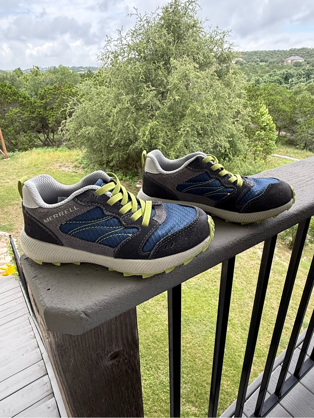 Merrell Kids Navy & Gray Trail Sneakers with Lime Accents
